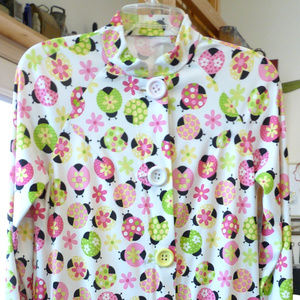 Vintage long robe bathrobe ladybug poly knit mod